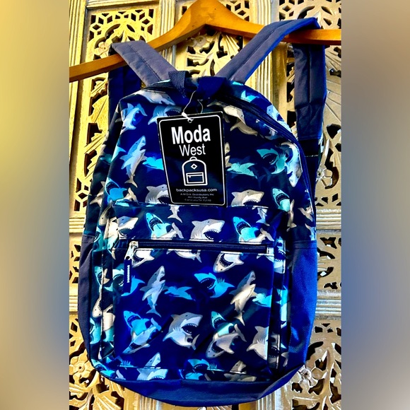 Moda West Other - New Backpack Moda West Blue Grey Shark Theme School bag